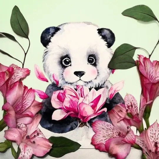 Panda et Fleurs 38*38 cm WD2341