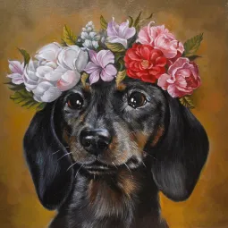 (D) Teckel dans les fleurs 38x38 cm WD2465