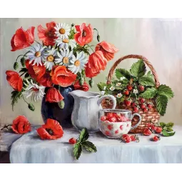 Mohnblumen und Erdbeeren 50*40 cm WD2619
