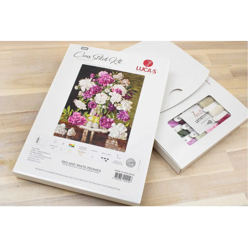 (D) Petit Point Kit "Red and White Peonies" SG608