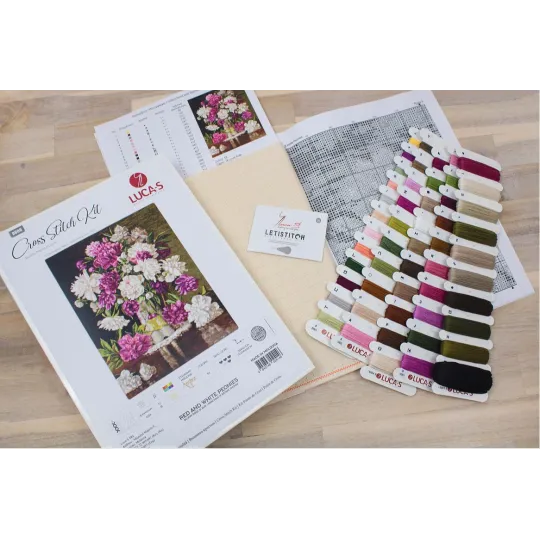 (D) Petit Point Kit "Red and White Peonies" SG608