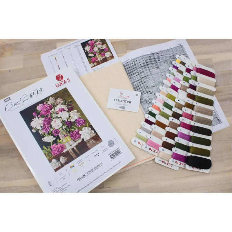 (D) Kit Point de Croix "Pivoines Rouges et Blanches" SG608