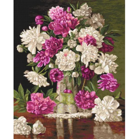 (D) Petit Point Kit "Red and White Peonies" SG608