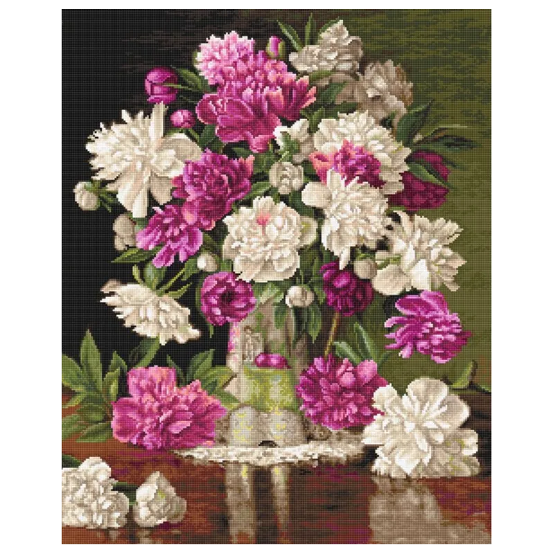 (D) Kit Point de Croix "Pivoines Rouges et Blanches" SG608