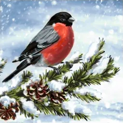 Bouvreuil sur une branche 20*20 WD3041