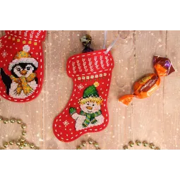 Chaussette de Noël en feutrine "Bonjour de la part du bonhomme de neige" ST-973