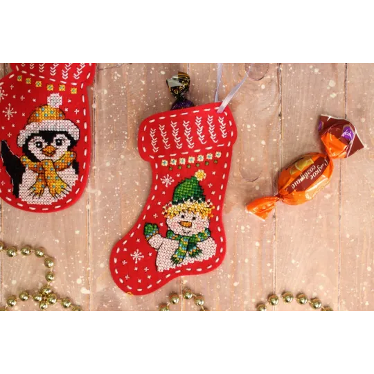 Рождественский войлочный носок "Привет от снеговика" ST-973