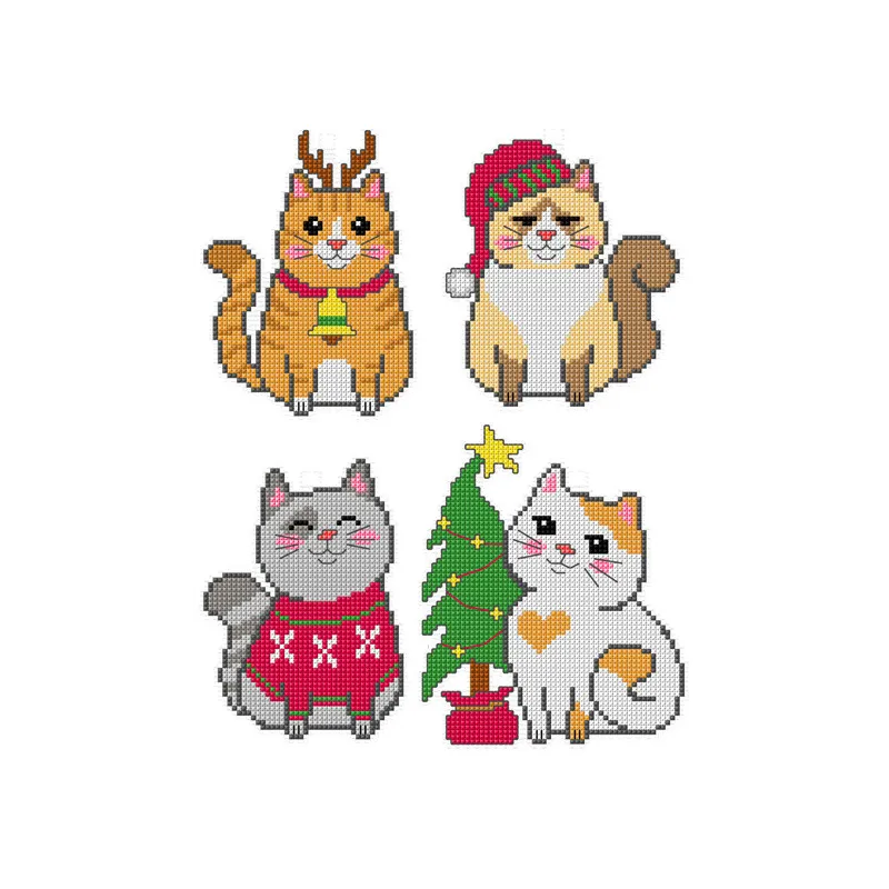 Siuvinėjimo kryželiu rinkinys Kalėdinės katės SA7689