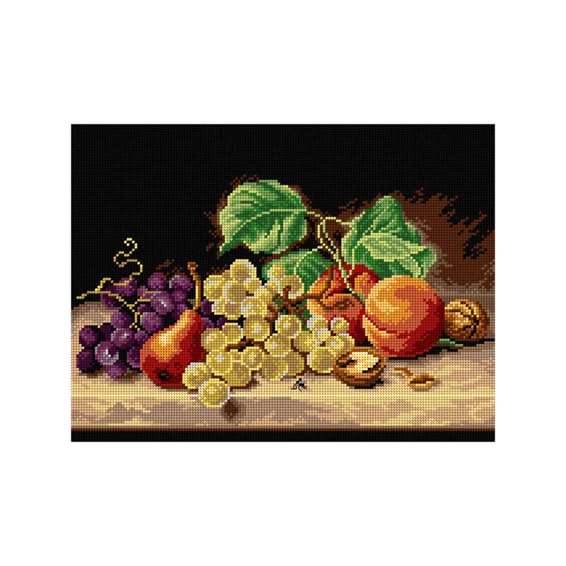 Гобеленовый холст по мотивам Эмили Прейер - Натюрморт с виноградом, персиками, грушей и орехами 30х40 SA3446