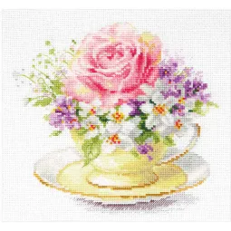 Kit de point de croix "Couleurs claires du matin. Tasse avec rose" S2-56