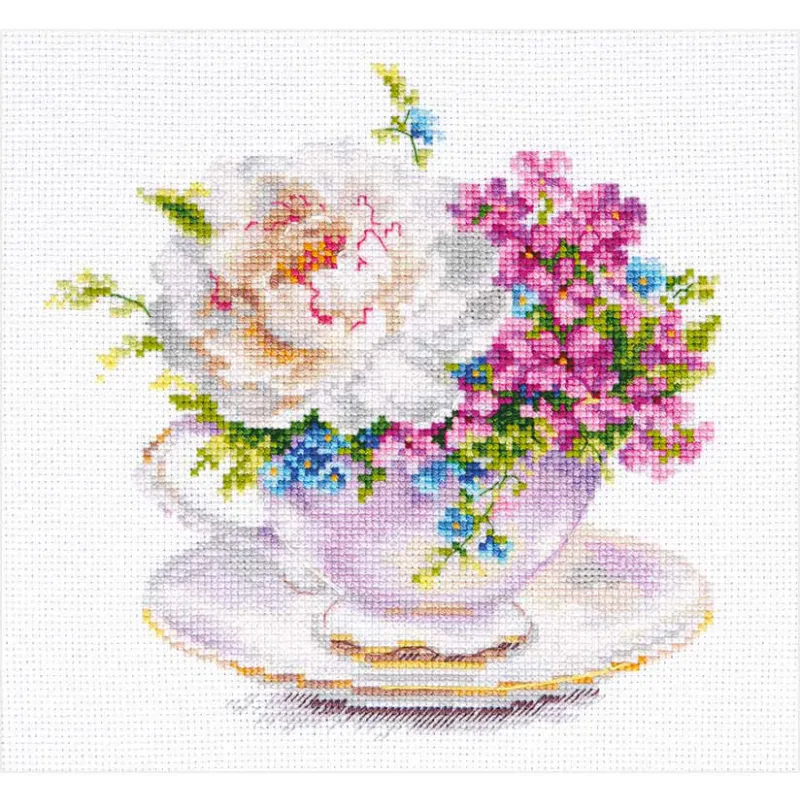 Cross-stitch kit "Light colors of the morning. Cup with peony" S2-57