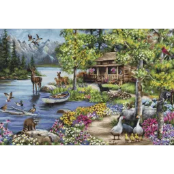Cross stitch kit Cabin By The Lake 51x34 cm SB2410