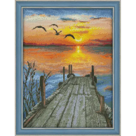 Deimantų tapyba Saulėlydis prie ežero 30*40 cm AM1493