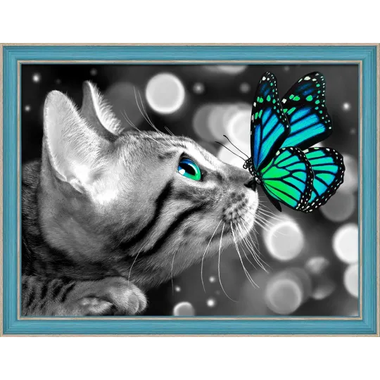 Peinture diamant Chat du Bengale et Papillon 40*30 cm AM1789