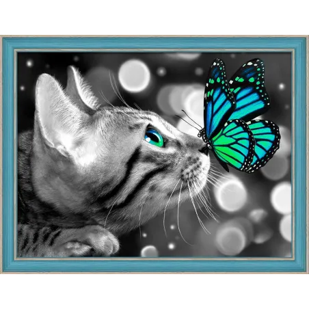 Peinture diamant Chat du Bengale et Papillon 40*30 cm AM1789