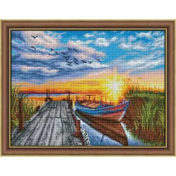 Deimantinė tapyba Saulėlydis prie prieplaukos 40*30 cm AM1790