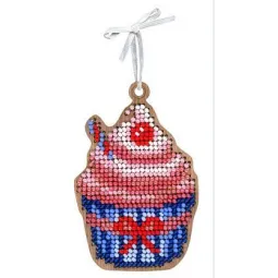 Cross-stich on wooden base "Christmas tree toy. Cake №1" (Preciosa beads) SO-065