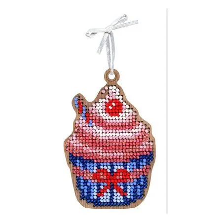 Point de croix sur socle en bois "Jeu de Noël. Gâteau №1" (perles Preciosa) SO-065