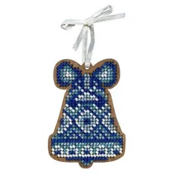 Cross-stitch on wooden base "Christmas tree toy. Holiday bell" SO-067