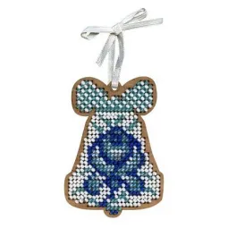 Cross-stitch on wooden base "Christmas tree toy. Winter bell" SO-068