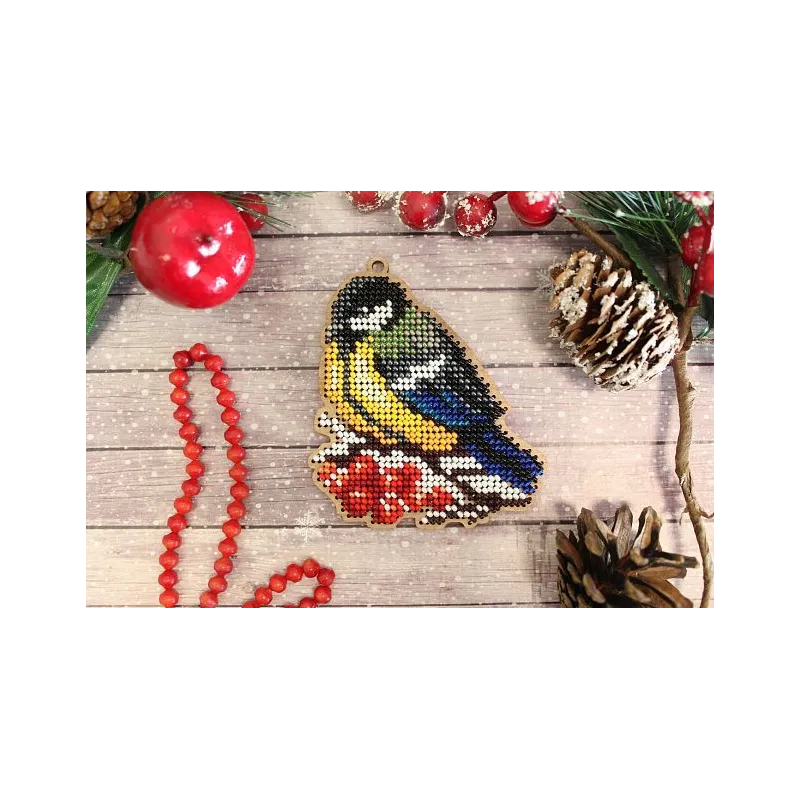 Kreuzstich auf Holzbasis "Weihnachtsbaumspielzeug. Meise" SO-071