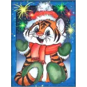 Diamond painting kit "Little tiger and fireworks" 15*20 cm AM4155