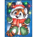 Kit diamant painting "Petit tigre et feu d'artifice" 15*20 cm AM4155