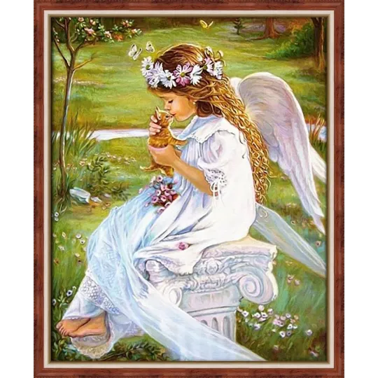 Kit de broderie diamant "Ange avec un chaton" 40*50 cm AM4017