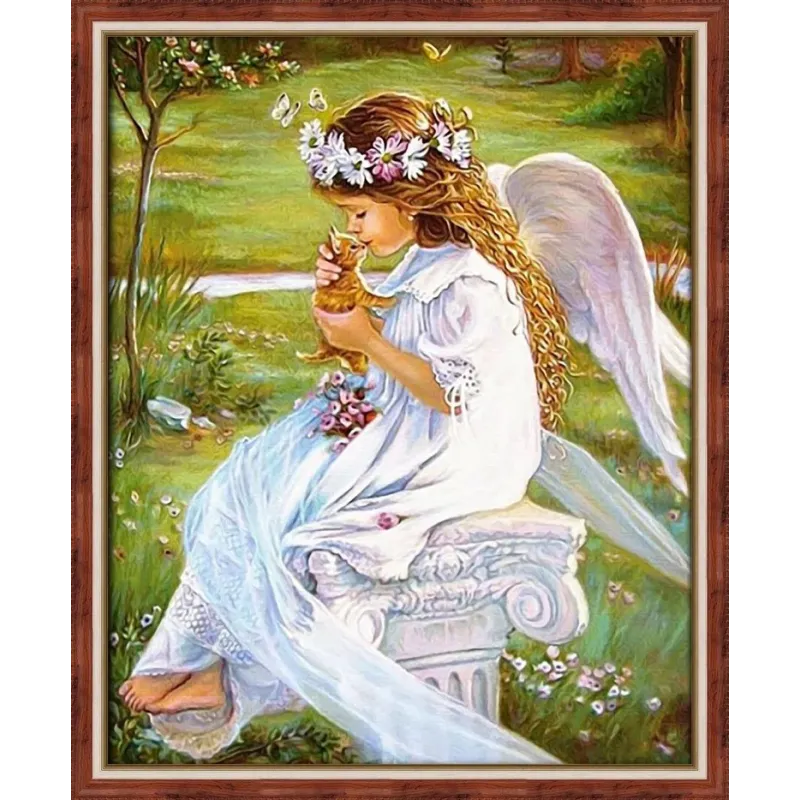 Kit de peinture diamant « Ange avec un chaton » 40 * 50 cm AM4017