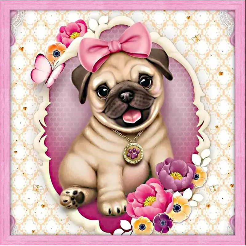 Diamond painting kit "Baby pug" 40*40 cm AM4038