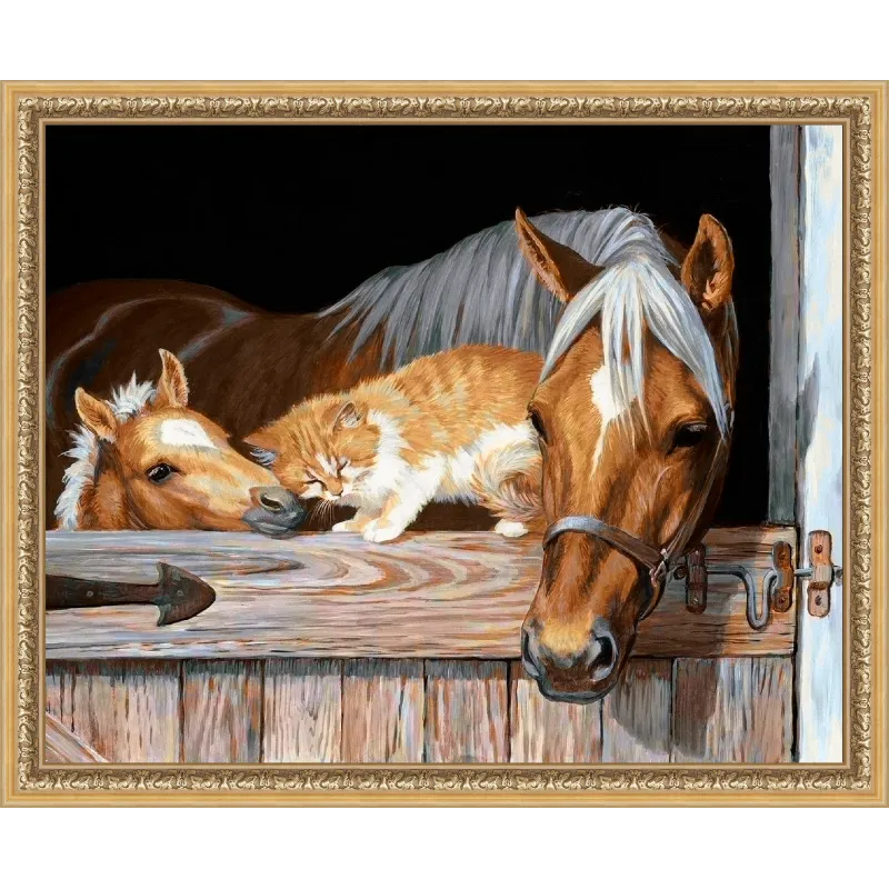 Kit de peinture diamant "Chaton et chevaux" 50*40 cm AM4055