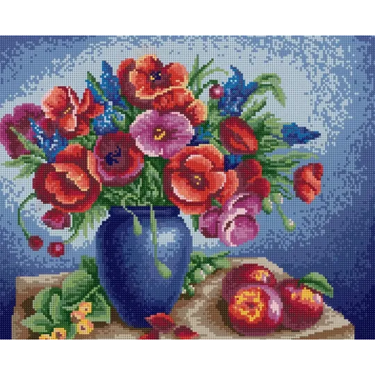 (Eingestellt) Diamantmalerei mit Unterrahmen "Stillleben mit Mohnblumen" 40*50 cm DP041
