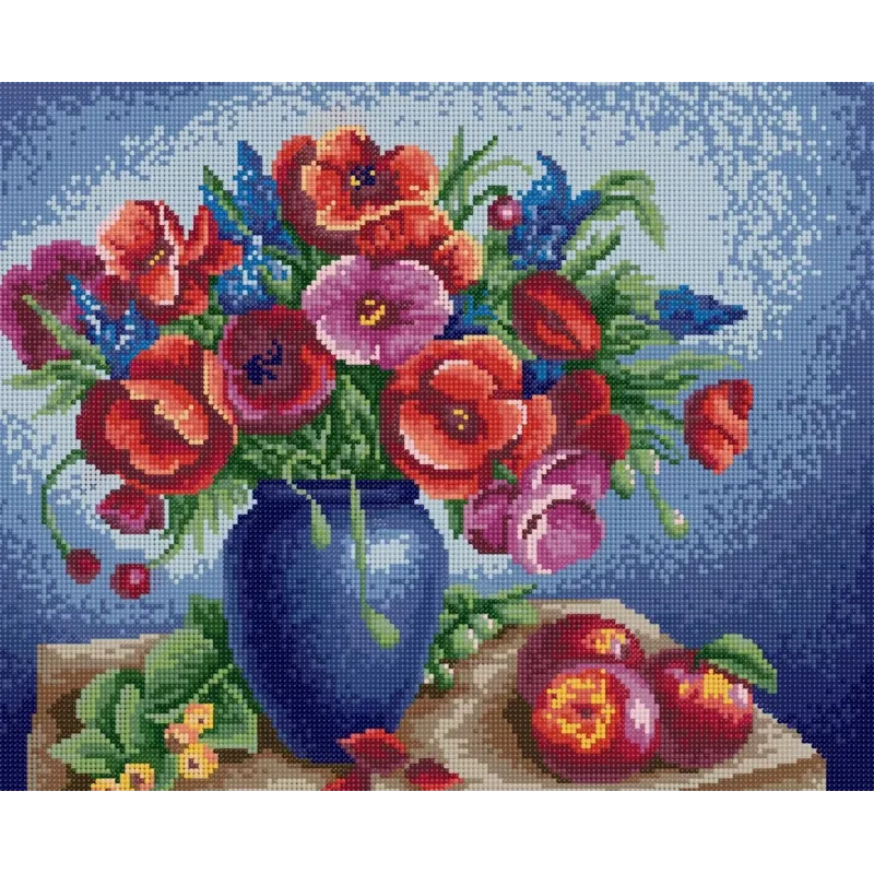 (Eingestellt) Diamantmalerei mit Unterrahmen "Stillleben mit Mohnblumen" 40*50 cm DP041