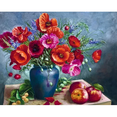 (Eingestellt) Diamantmalerei mit Unterrahmen "Stillleben mit Mohnblumen" 40*50 cm DP041