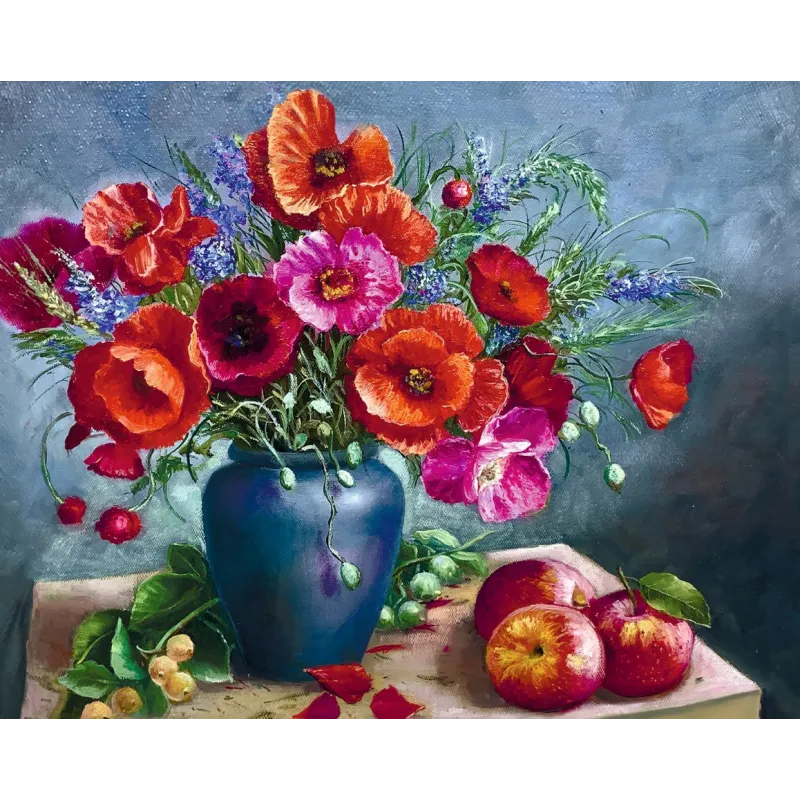 (Eingestellt) Diamantmalerei mit Unterrahmen "Stillleben mit Mohnblumen" 40*50 cm DP041