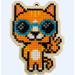 Kit de peinture diamant sur base en bois "Chat Roux" WWP523