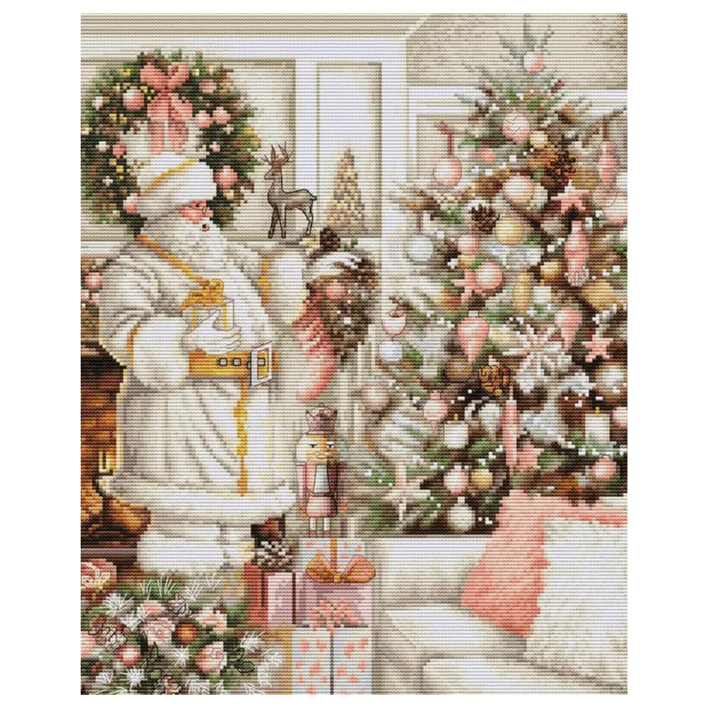 Набор для вышивания крестом Белый Санта с елкой 25x32cm SBU5019