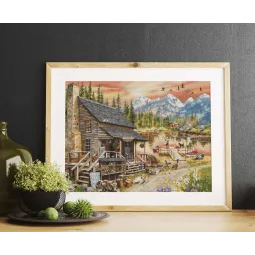 Kreuzstich-Set Blockhaus Gemischtwarenladen 47x34cm SB2413