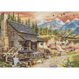 Kreuzstich-Set Blockhaus Gemischtwarenladen 47x34cm SB2413