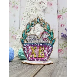 Point de croix sur socle en bois "Poule de Pâques" SO-075