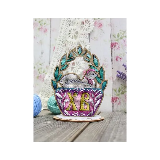Cross-stich on wooden base "Easter mother hen" SO-075 (ES)