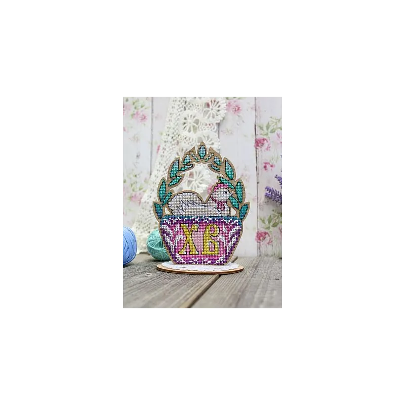Cross-stich on wooden base "Easter mother hen" SO-075 (ES)