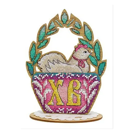 Cross-stich on wooden base "Easter mother hen" SO-075 (ES)