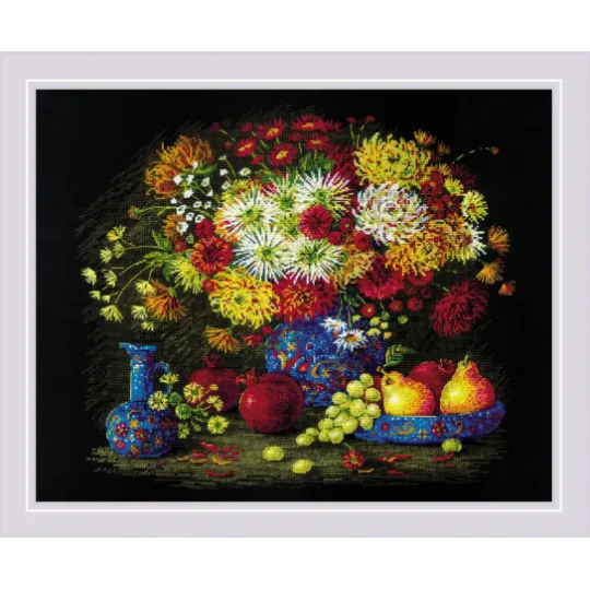 Kreuzstichset Stillleben mit Chrysanthemen 50x40 SR2068