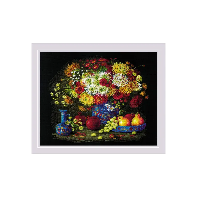 Kreuzstichset Stillleben mit Chrysanthemen 50x40 SR2068