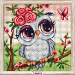 Hibou dans les fleurs 20*20 cm AM1945