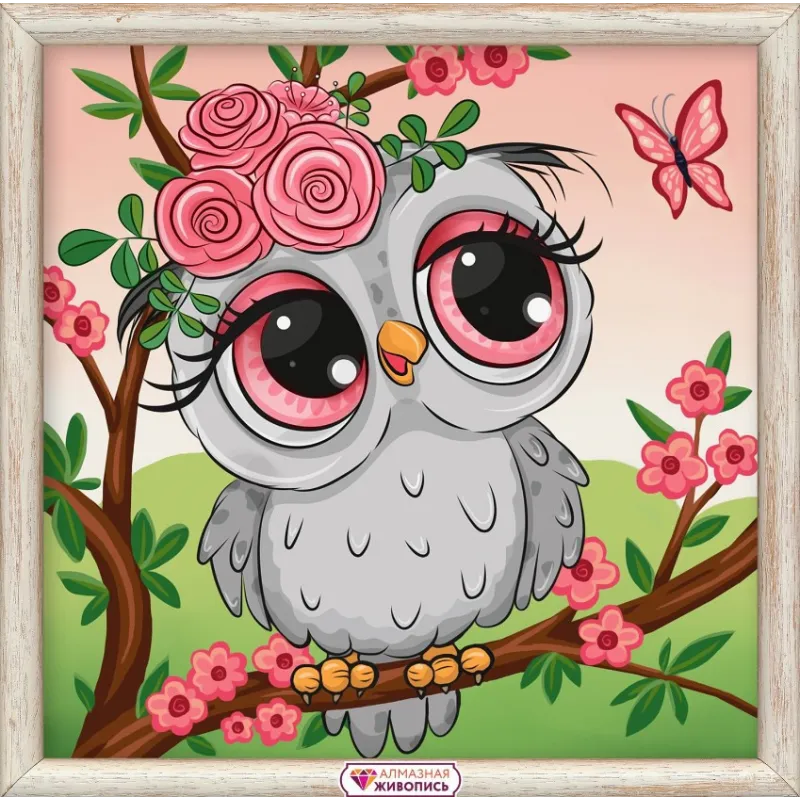 Owl in flowers 20*20 cm AM1945