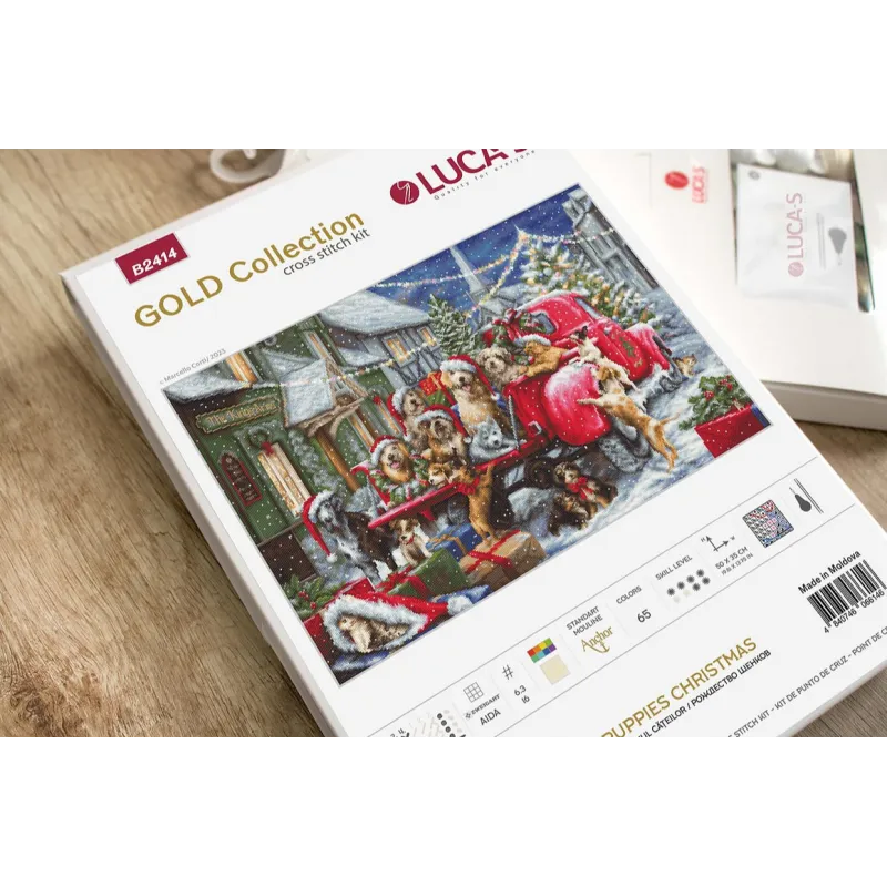 Набор для вышивания крестиком Рождественские щенки 50x35 см SB2414