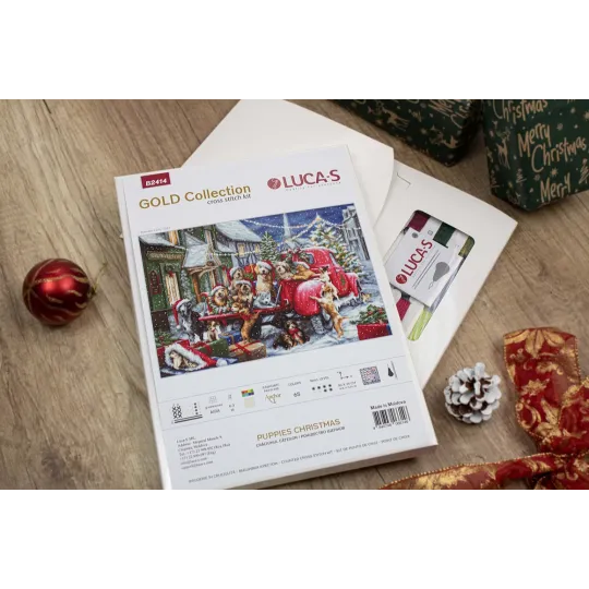 Набор для вышивания крестиком Рождественские щенки 50x35 см SB2414