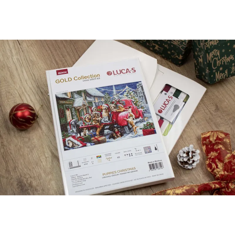 Набор для вышивания крестиком Рождественские щенки 50x35 см SB2414